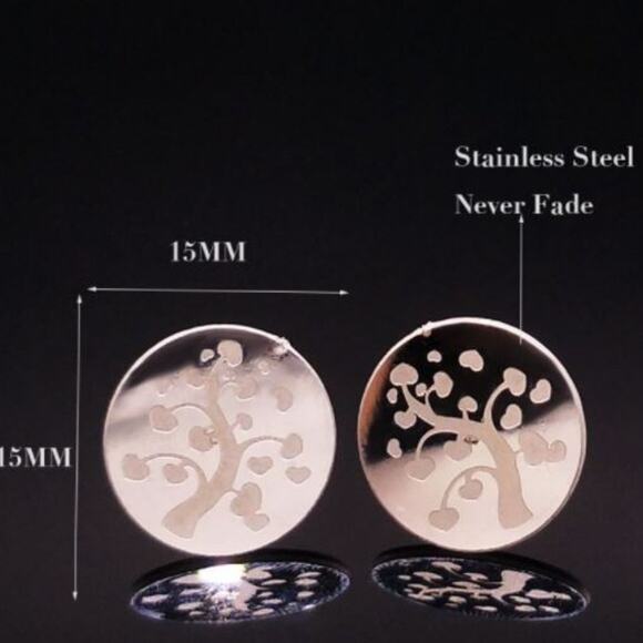 Stainless Steel Round Tree of Life Post Earrings - Picture 3 of 4